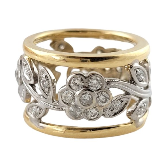14K Yellow and White Gold Diamond Floral Ring Size 3.5 #16292